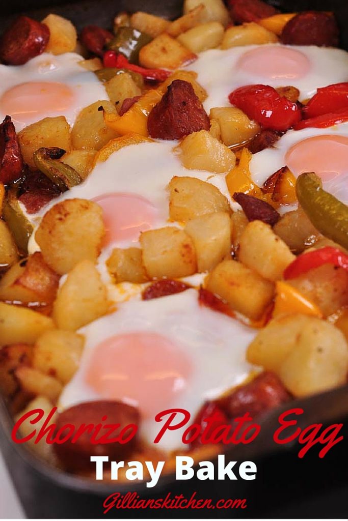 chorizo potato and egg tray bake pin