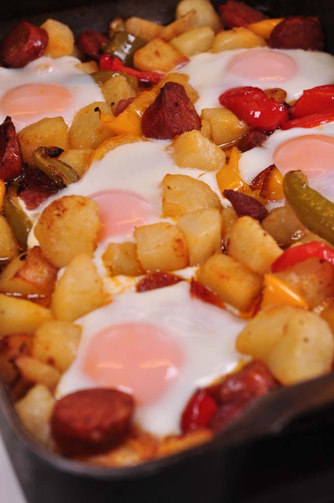 chorizo potato and egg tray bake cooked 2